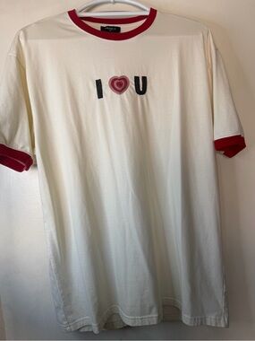 Forever 21 Men I Love You Embroidered Ringer Tee White Red Graphic Shirt